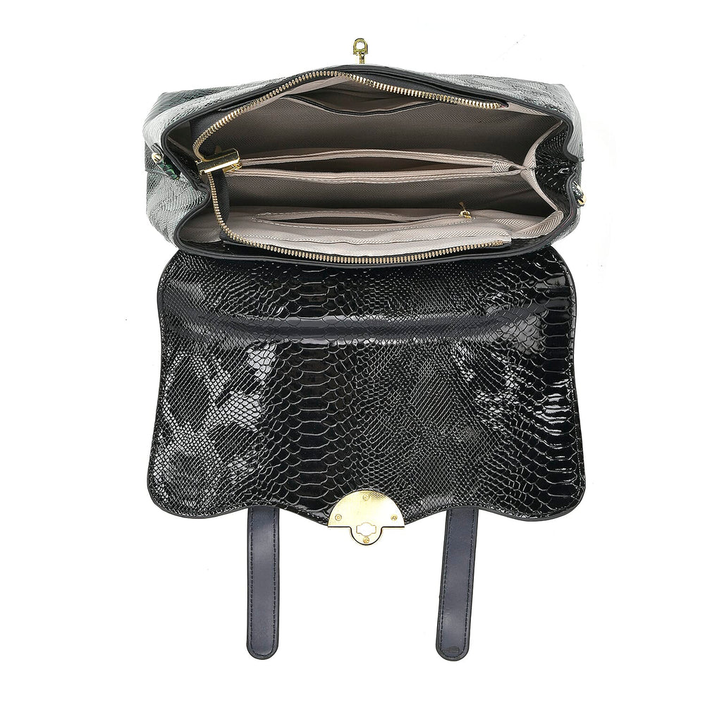 Designer Inspired- Elegant Snake-Print Embossed Satchel Handbag - Grey