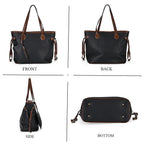 Leatherette Tote Bag with Pouch - Black