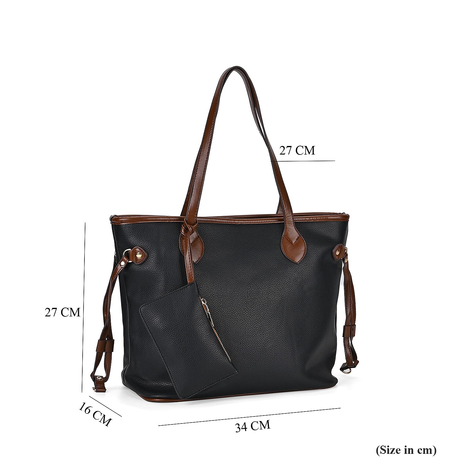 Leatherette Tote Bag with Pouch - Black