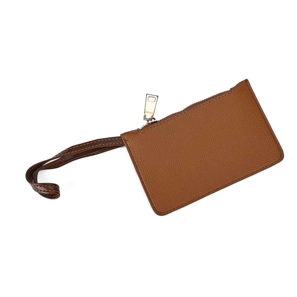 Leatherette Tote Bag with Pouch - Brown
