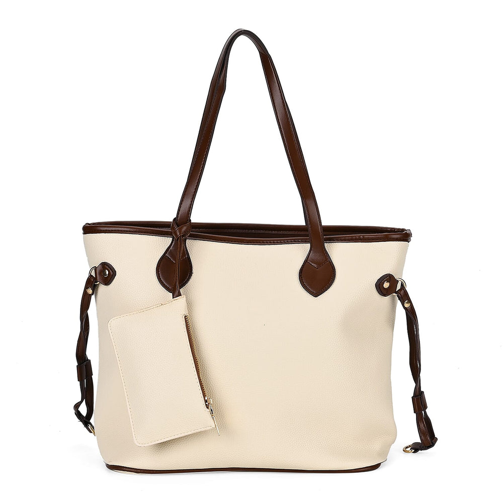 Leatherette Tote Bag with Pouch - Off White