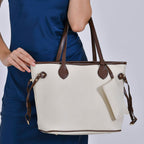 Leatherette Tote Bag with Pouch - Off White