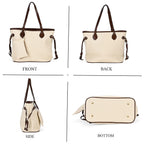 Leatherette Tote Bag with Pouch - Off White