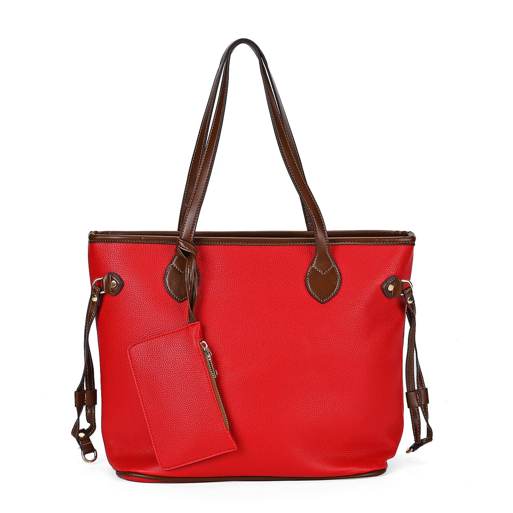 Leatherette Tote Bag with Pouch - Red