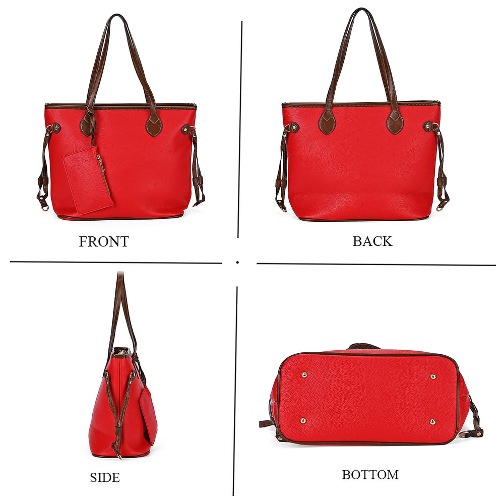 Leatherette Tote Bag with Pouch - Red