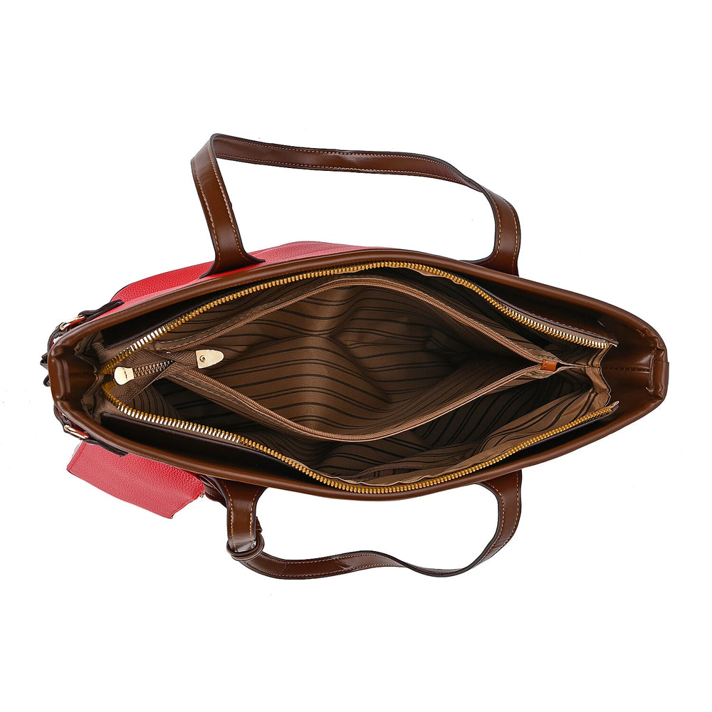 Leatherette Tote Bag with Pouch - Red