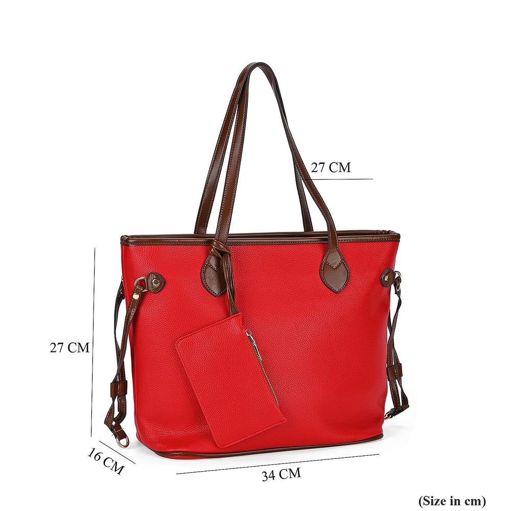 Leatherette Tote Bag with Pouch - Red