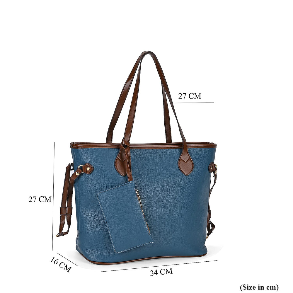 Leatherette Tote Bag with Pouch - Teal