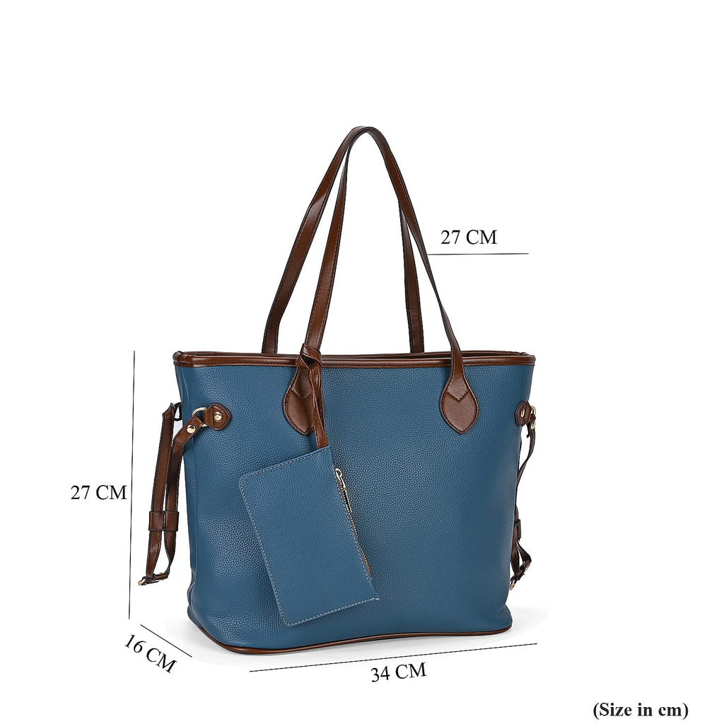 Leatherette Tote Bag with Pouch - Teal