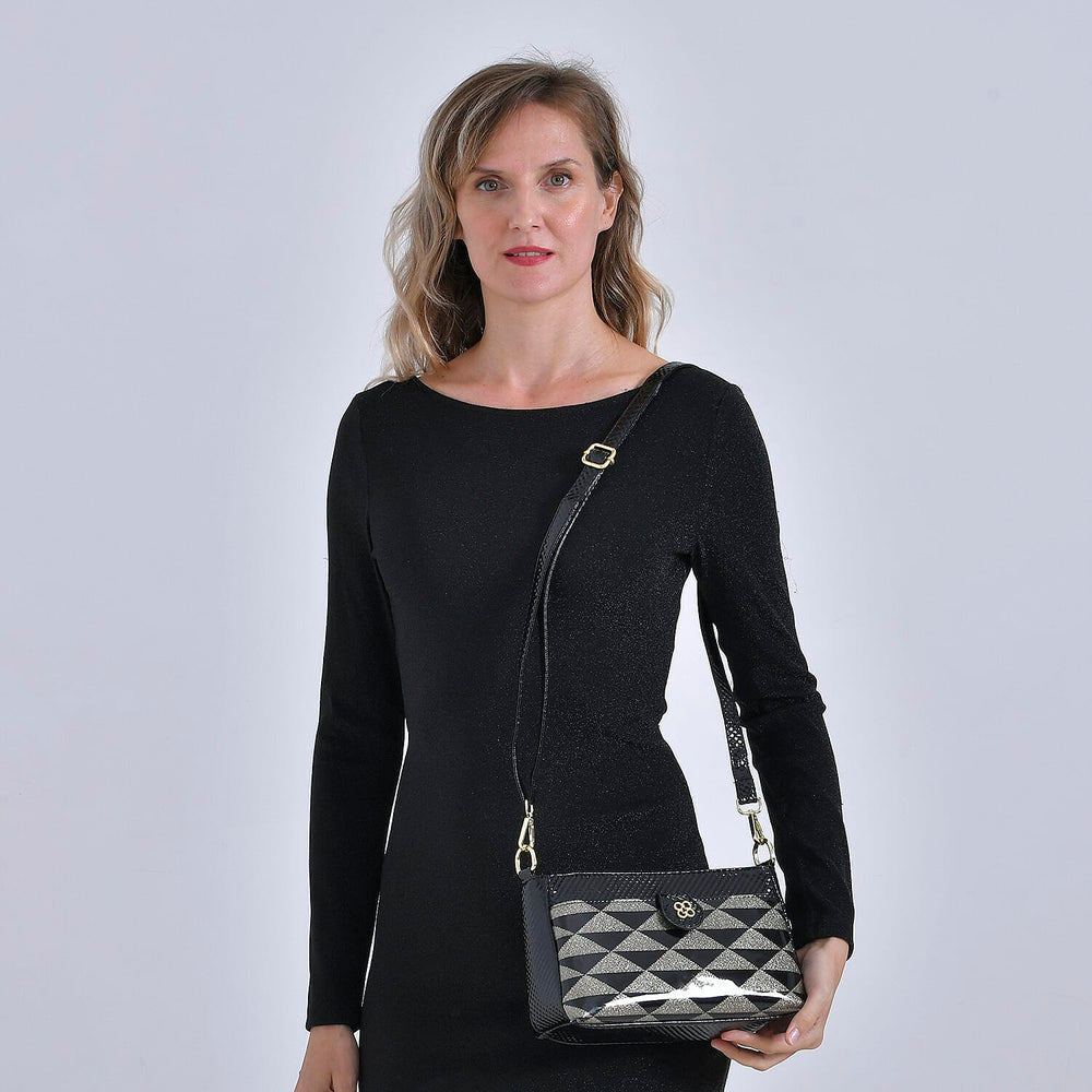 Triangle Patterened Crossbody Bag - Black