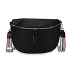 Leatherette Weave Pattern Crossbody Bag - Black