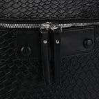 Leatherette Weave Pattern Crossbody Bag - Black