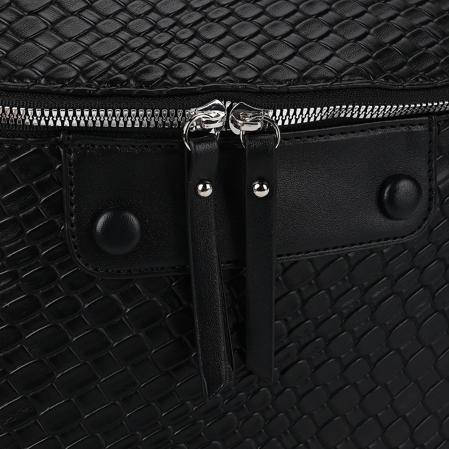 Leatherette Weave Pattern Crossbody Bag - Black