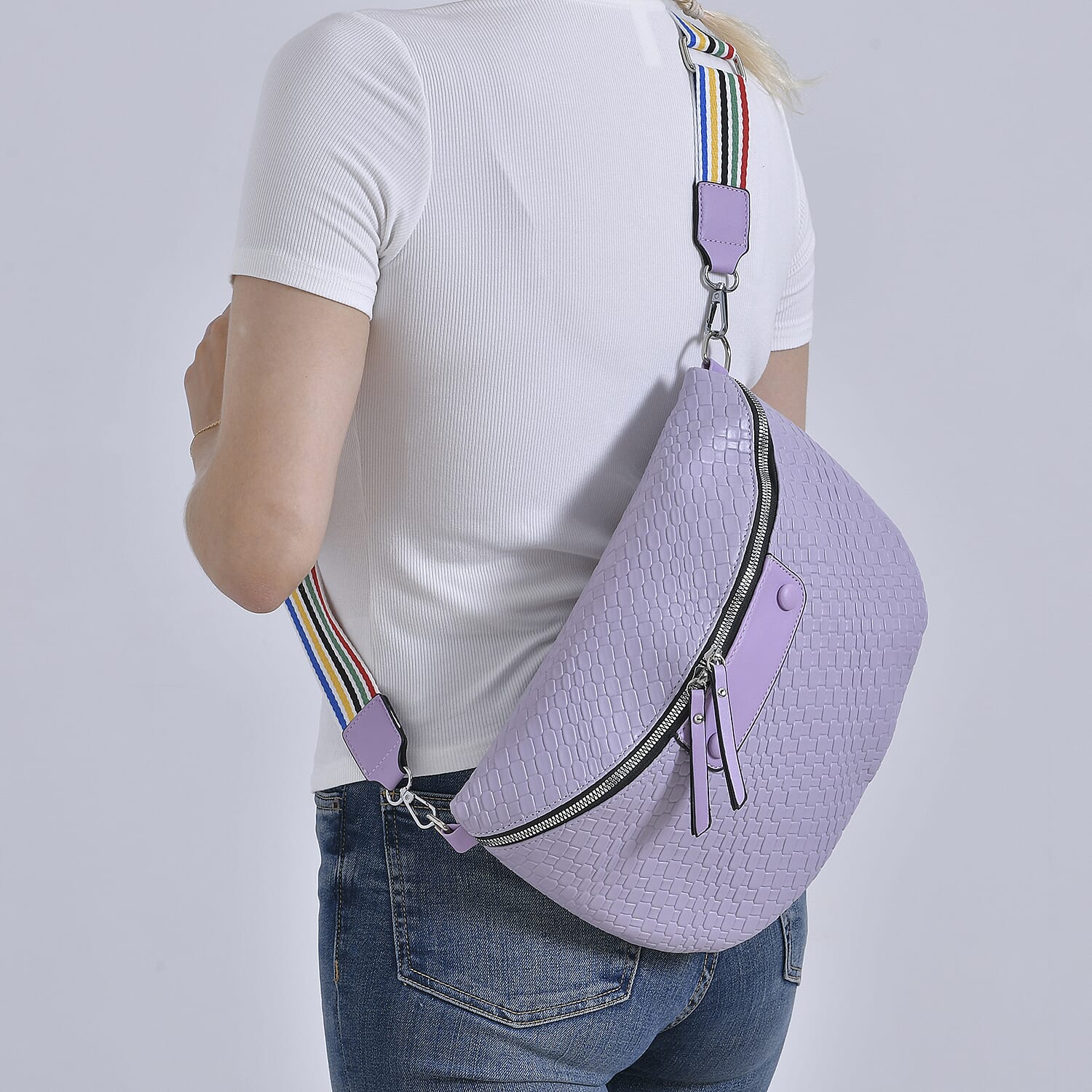 Leatherette Weave Pattern Bag - Lavender