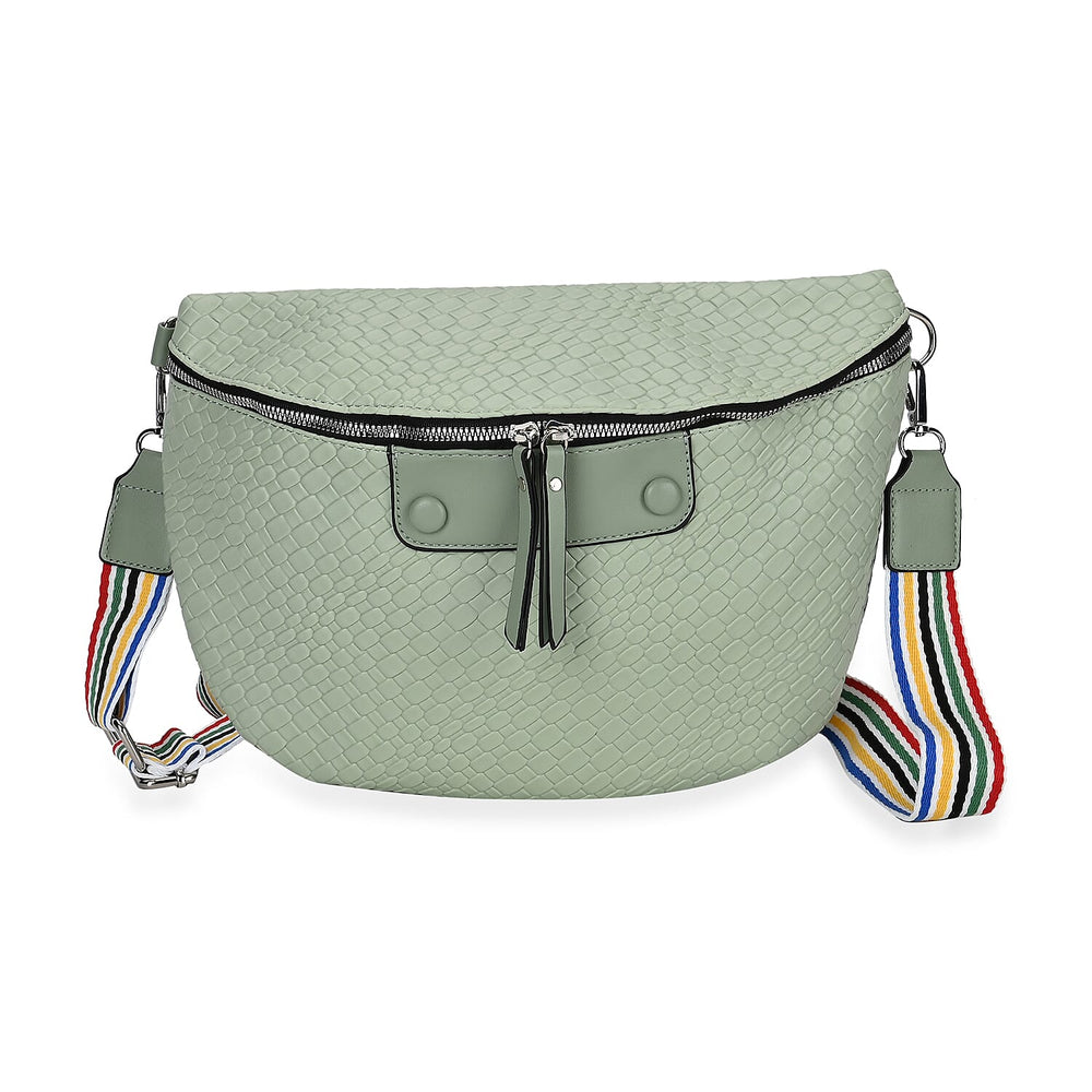 Leatherette Weave Pattern Crossbody Bag - Olive