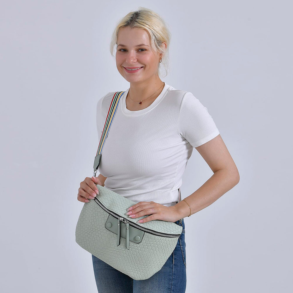 Leatherette Weave Pattern Crossbody Bag - Olive