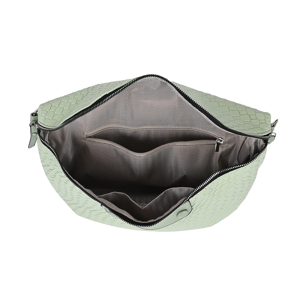 Leatherette Weave Pattern Crossbody Bag - Olive