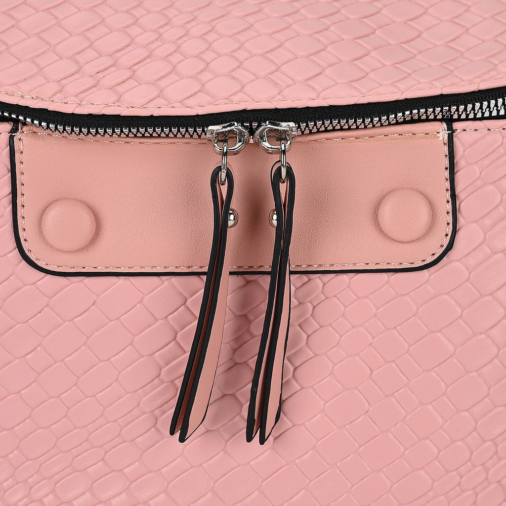 Leatherette Weave Pattern Crossbody Bag - Pink