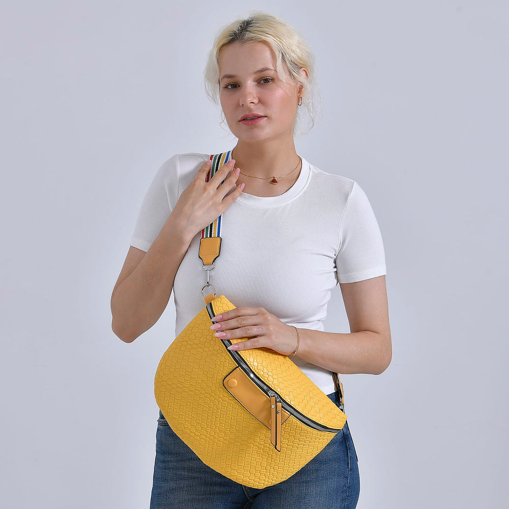 Leatherette Weave Pattern Crossbody Bag - Yellow