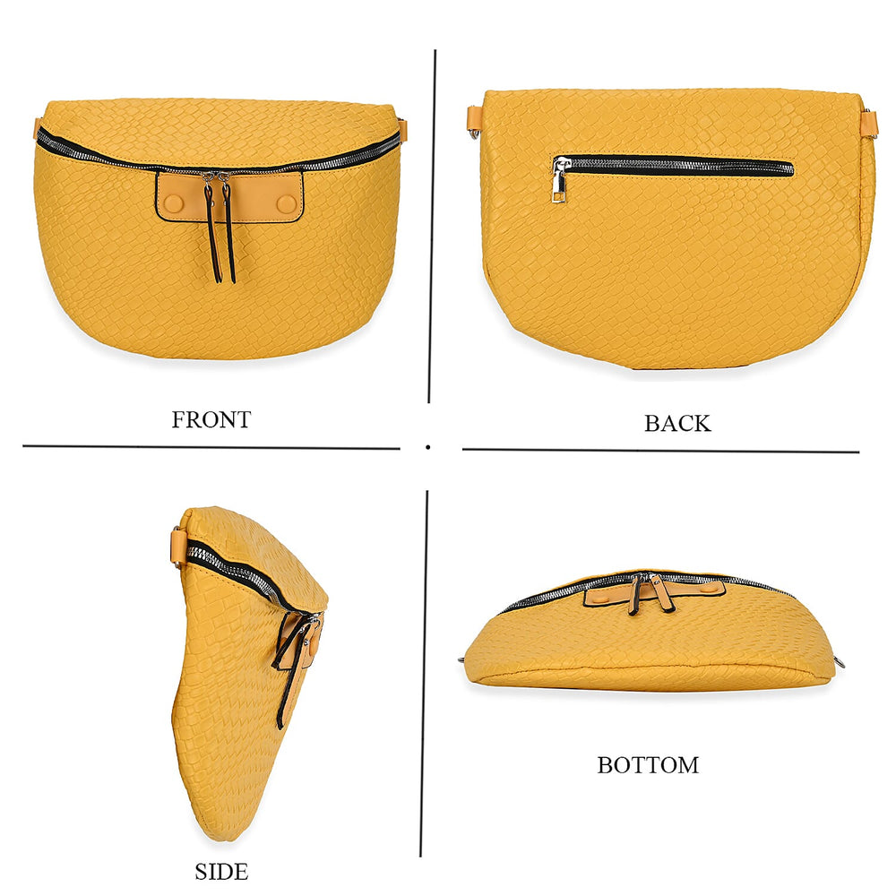 Leatherette Weave Pattern Crossbody Bag - Yellow