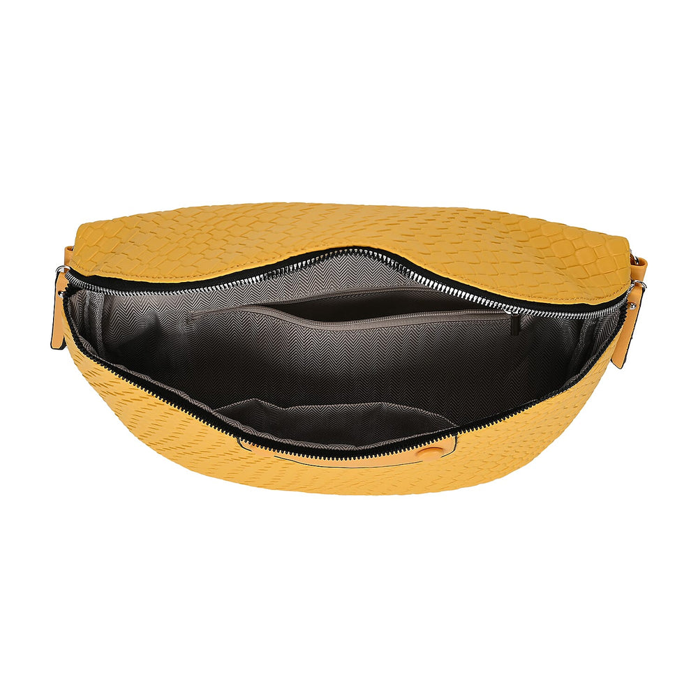 Leatherette Weave Pattern Crossbody Bag - Yellow