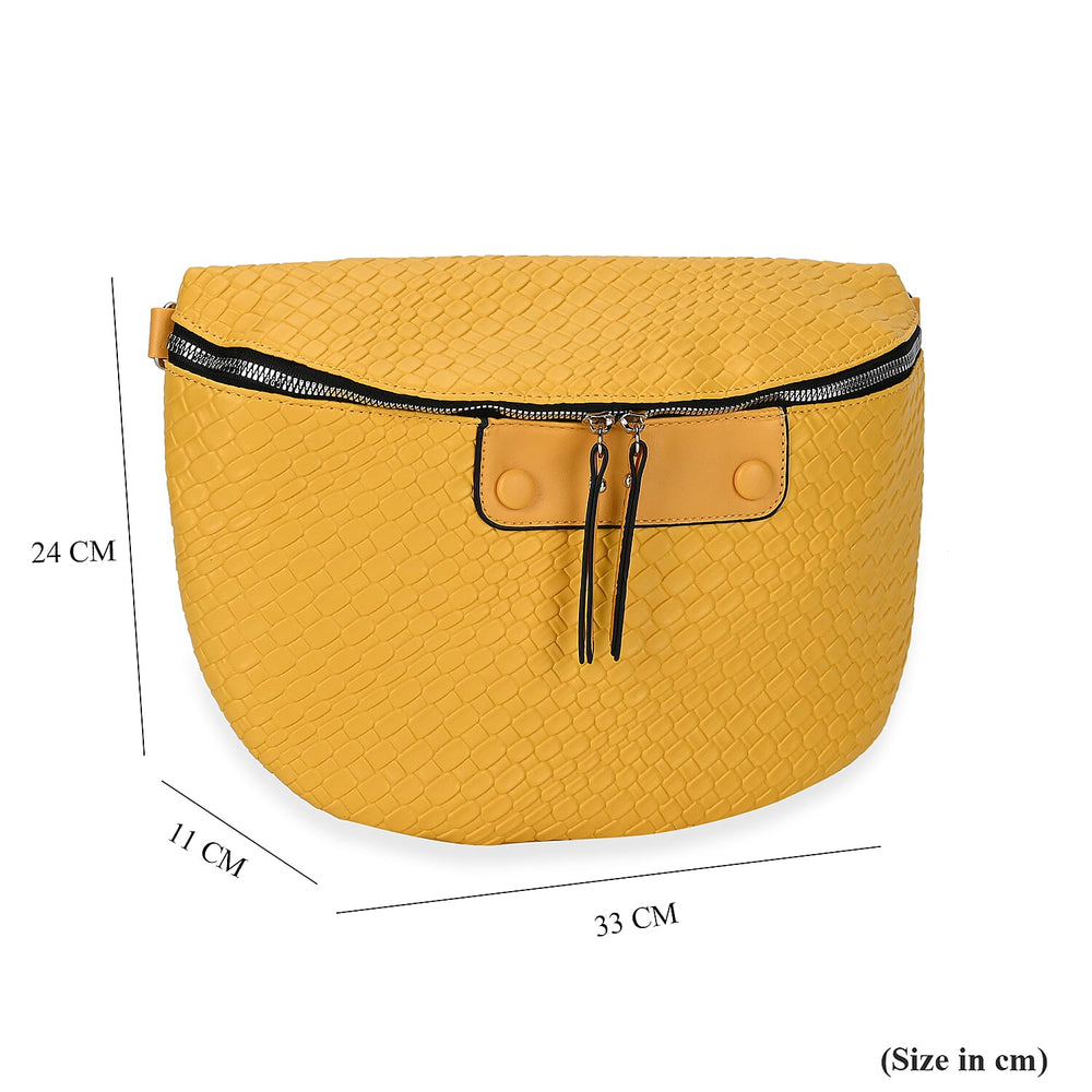 Leatherette Weave Pattern Crossbody Bag - Yellow