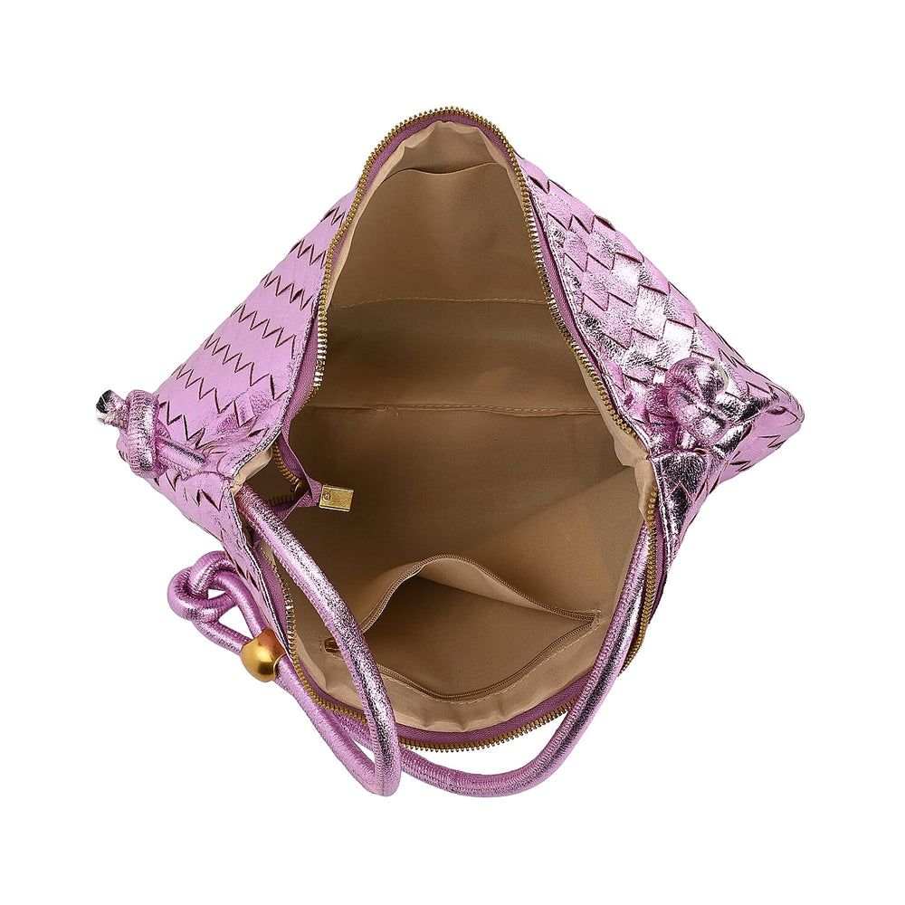 Leatherette Weave Pattern Crossbody Bag - Purple