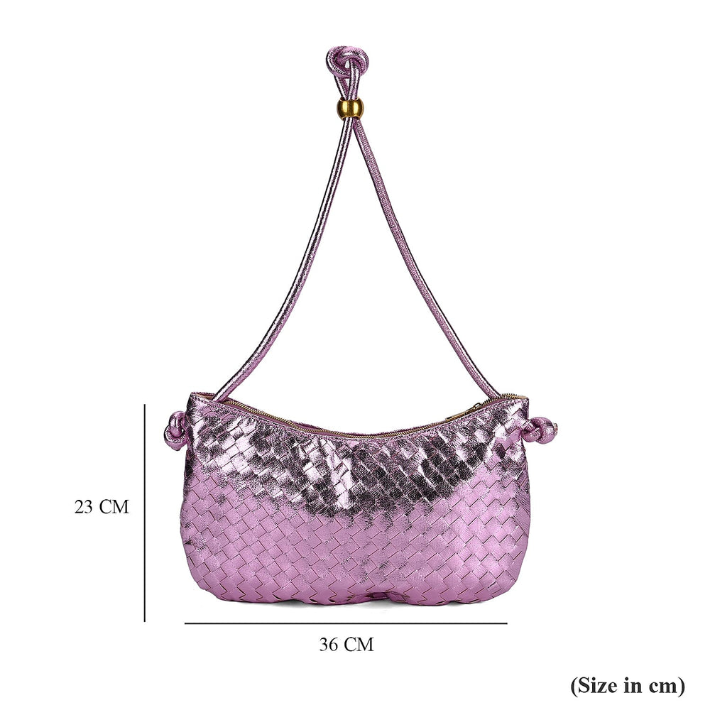 Leatherette Weave Pattern Crossbody Bag - Purple