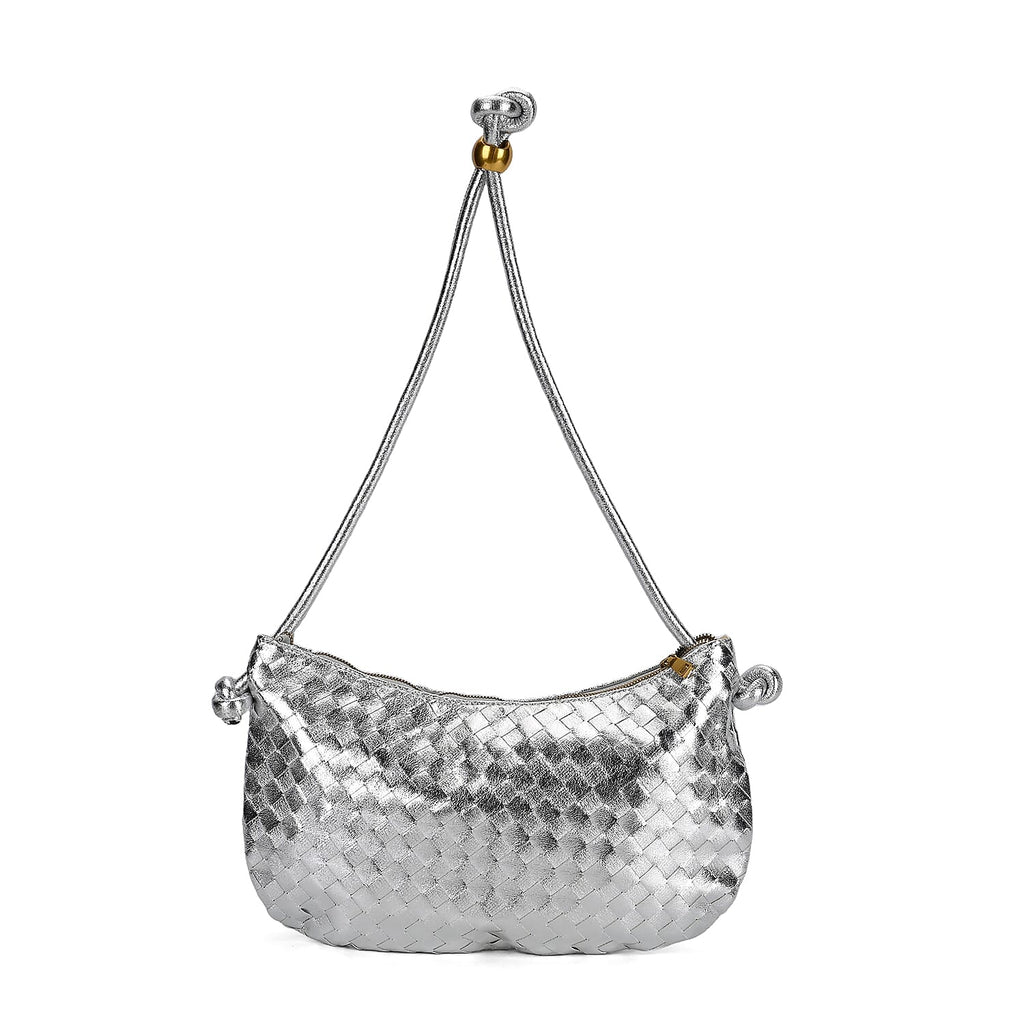 Leatherette Weave Pattern Crossbody Bag - Silver