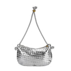 Leatherette Weave Pattern Crossbody Bag - Silver