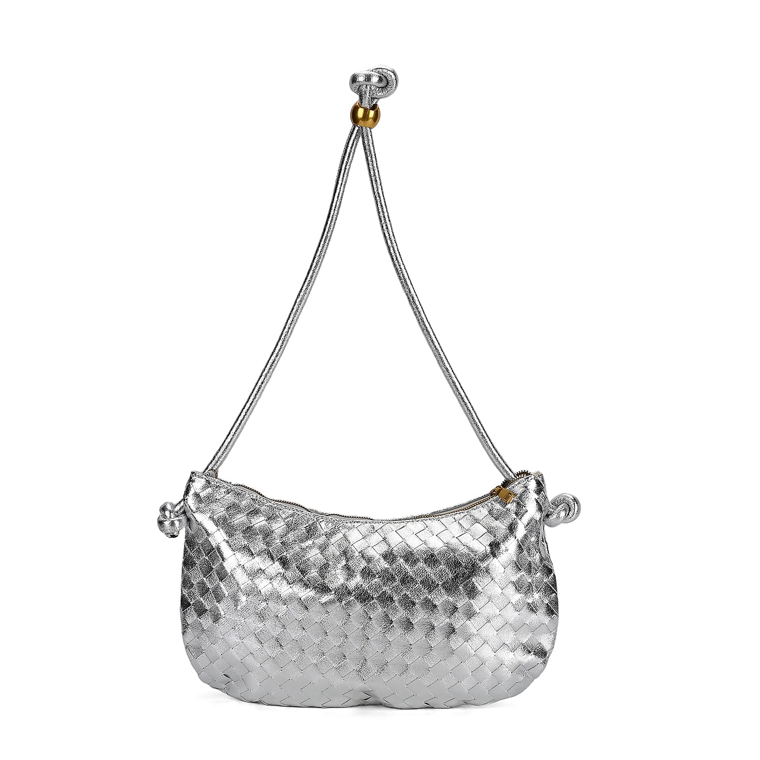 Leatherette Weave Pattern Crossbody Bag - Silver