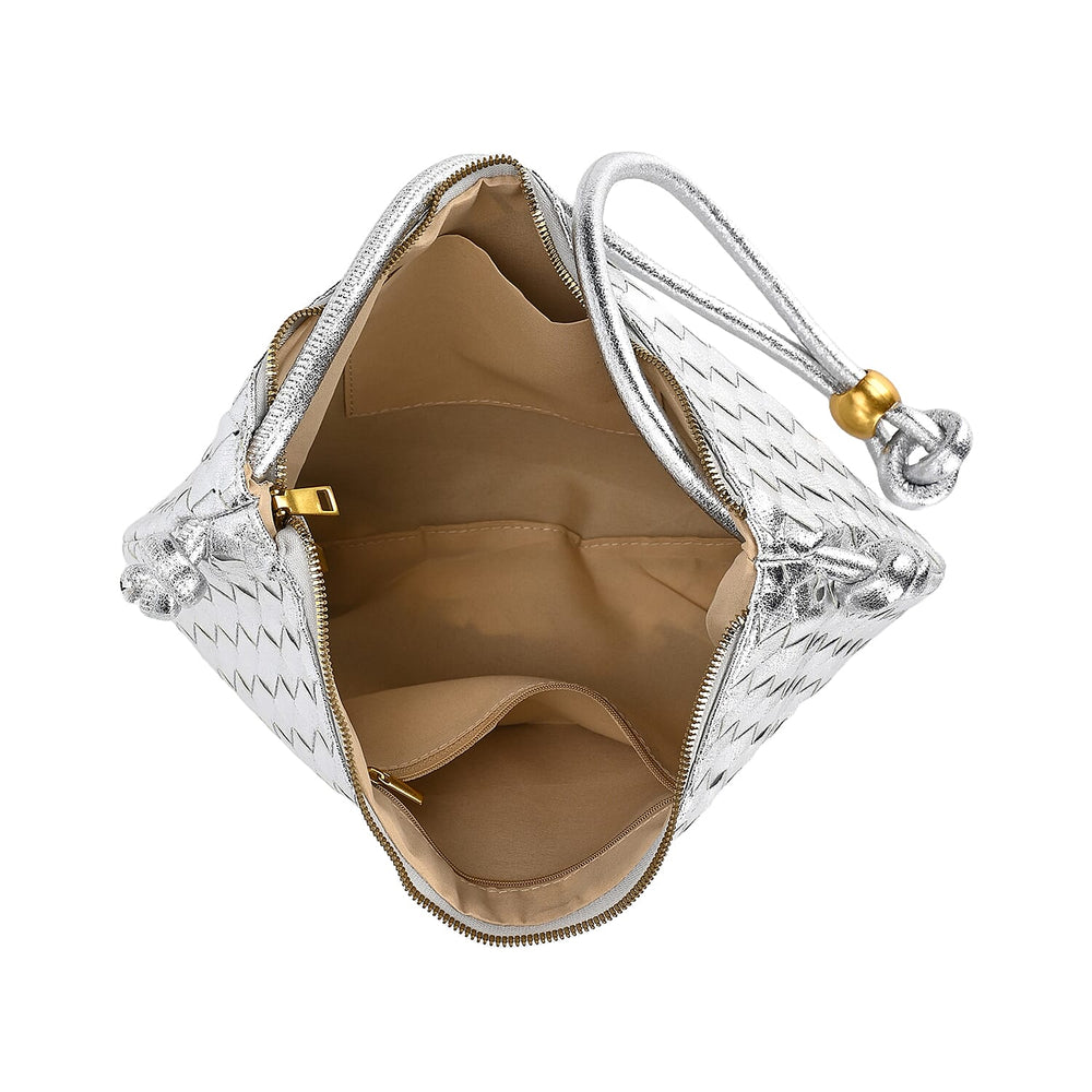 Leatherette Weave Pattern Crossbody Bag - Silver