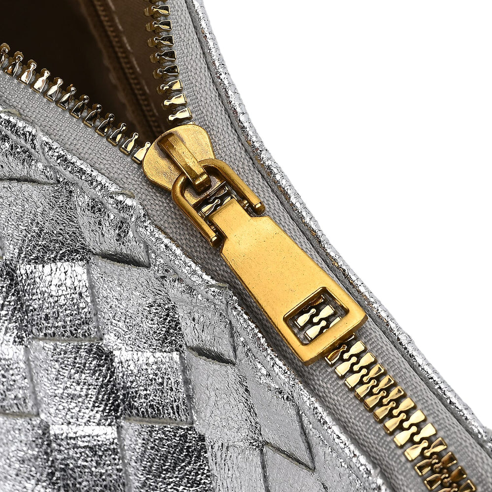 Leatherette Weave Pattern Crossbody Bag - Silver