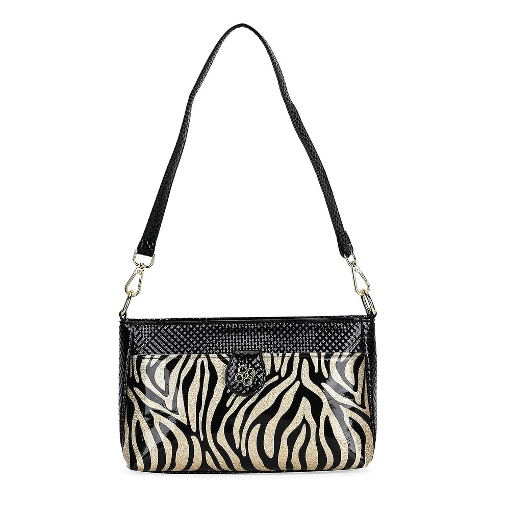 Zebra Patterned Crossbody Bag - Black