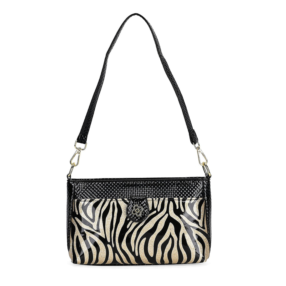 Zebra Patterned Crossbody Bag - Black