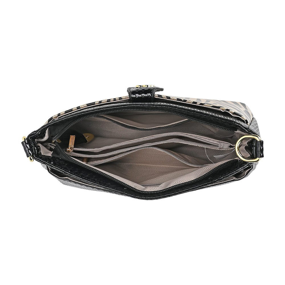 Zebra Patterned Crossbody Bag - Black