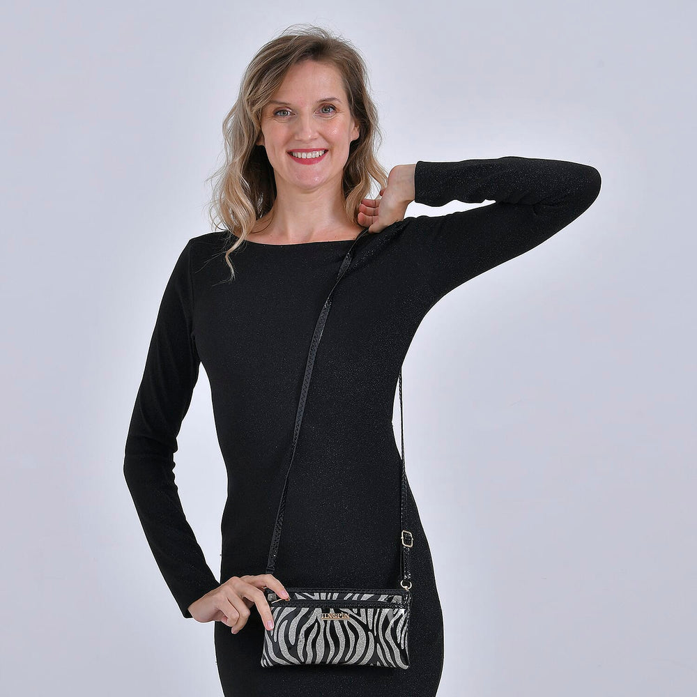 Leatherette Zebra Pattern Crossbody Bag - Zebra