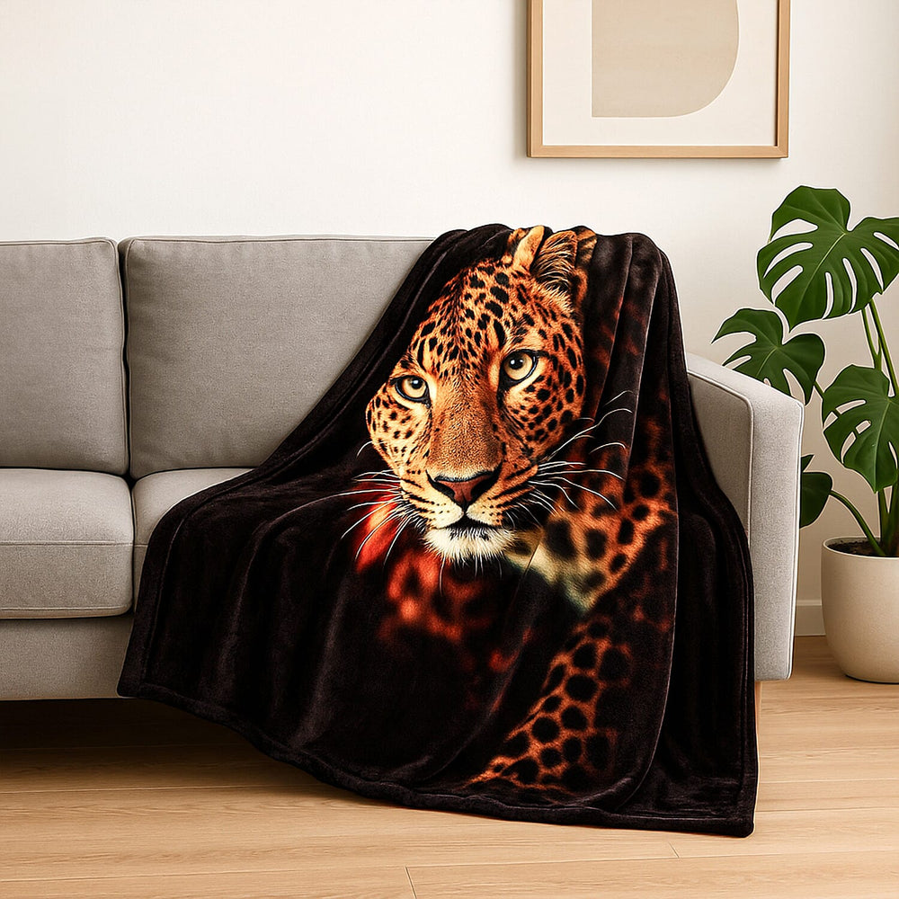 Hush Haven Leopard Face Digital Print Flannel Blanket (150x200 cm)