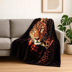 Hush Haven Leopard Face Digital Print Flannel Blanket (150x200 cm)