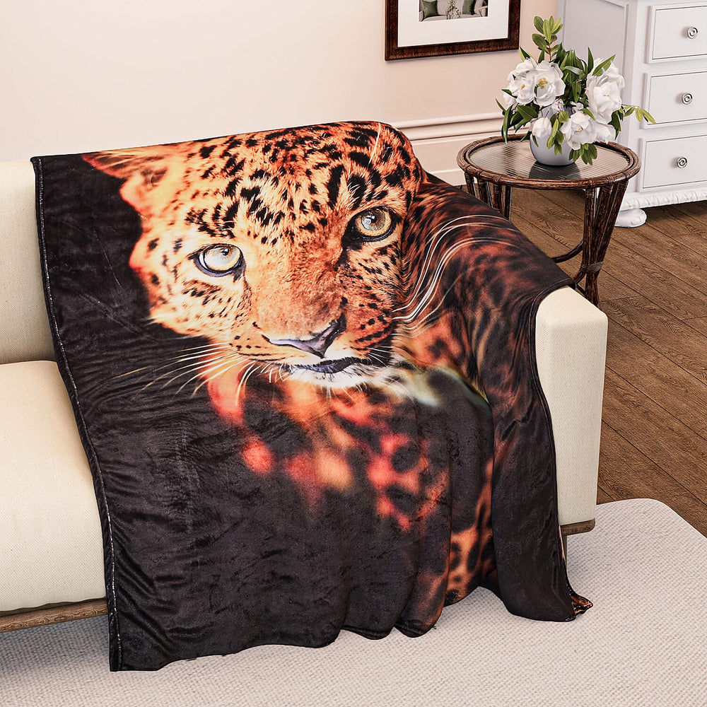 240GSM Flannel Digital Animal Printed Blanket (Size 200x150) - Leopard with Nusuk Dubai  Air Freshener and Hot Water Bottle.