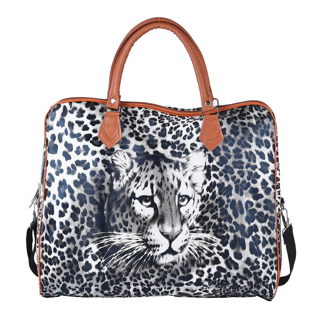 Leopard Pattern Tote Bag with Handle Drop & Detachable Shoulder Strap - Black and Off White