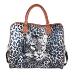 Leopard Pattern Tote Bag with Handle Drop & Detachable Shoulder Strap - Black and Off White