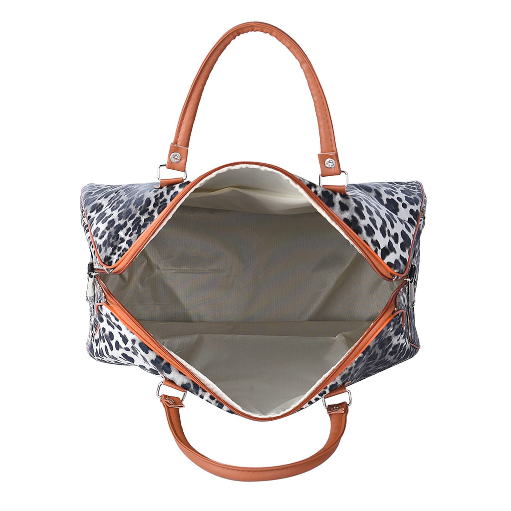 Leopard Pattern Tote Bag with Handle Drop & Detachable Shoulder Strap - Black and Off White