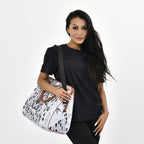 Leopard Pattern Tote Bag with Handle Drop & Detachable Shoulder Strap - White