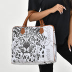 Leopard Pattern Tote Bag with Handle Drop & Detachable Shoulder Strap - White