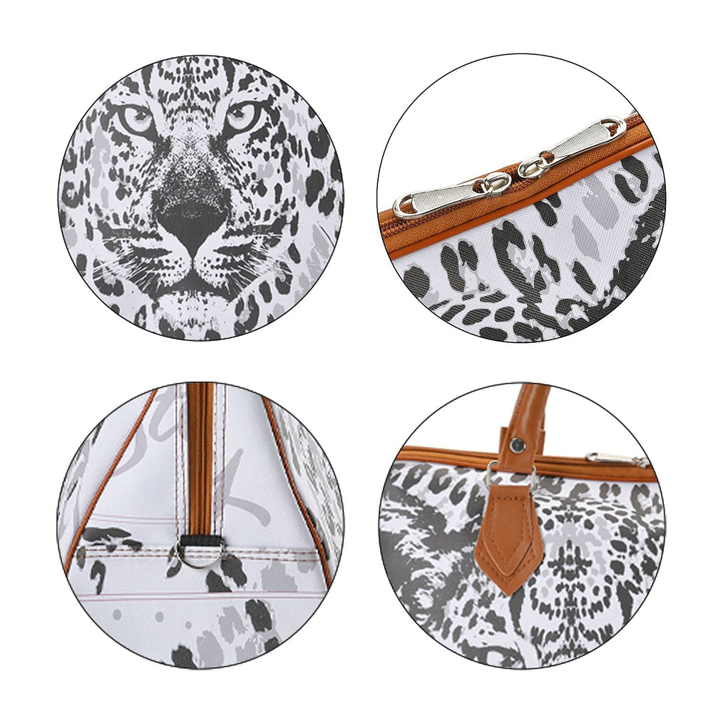 Leopard Pattern Tote Bag with Handle Drop & Detachable Shoulder Strap - White