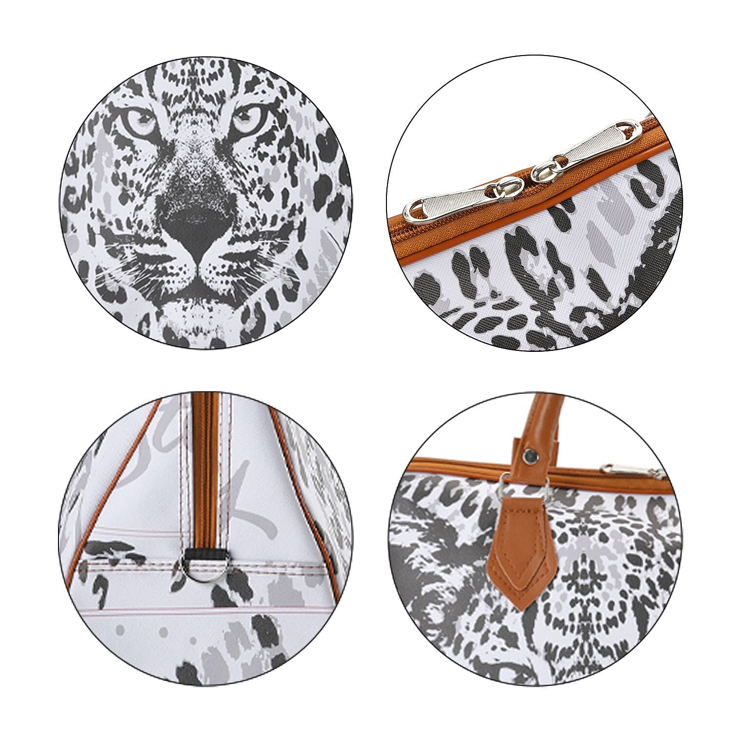 Leopard Pattern Tote Bag with Handle Drop & Detachable Shoulder Strap - White
