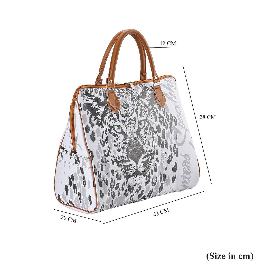 Leopard Pattern Tote Bag with Handle Drop & Detachable Shoulder Strap - White