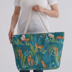 Tropical Jungle Design Tote Bag with Rope Handles - Green