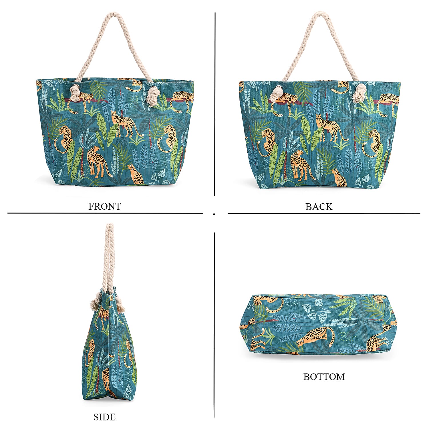Tropical Jungle Design Tote Bag with Rope Handles - Green